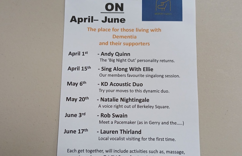 Memory Matters Cafe - Wednesday 15th April
